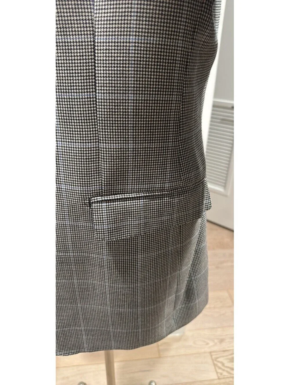 Lanificio di Pray Wool Houndstooth Plaid Blazer Gray Single-Breasted 42